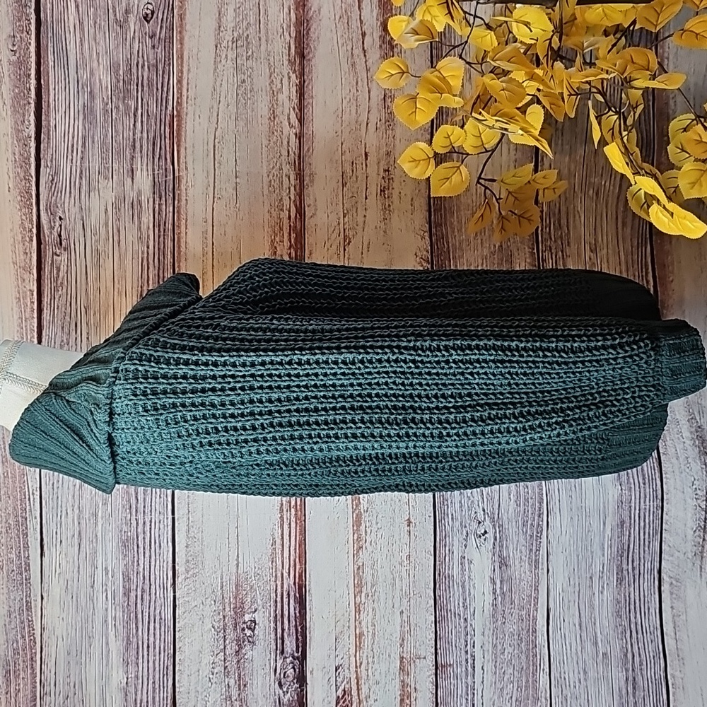 GRACE PINE GREEN LOOSE KNIT CHUNKY COWELNECK PULLOVER SWEATER - Picture 3 of 12